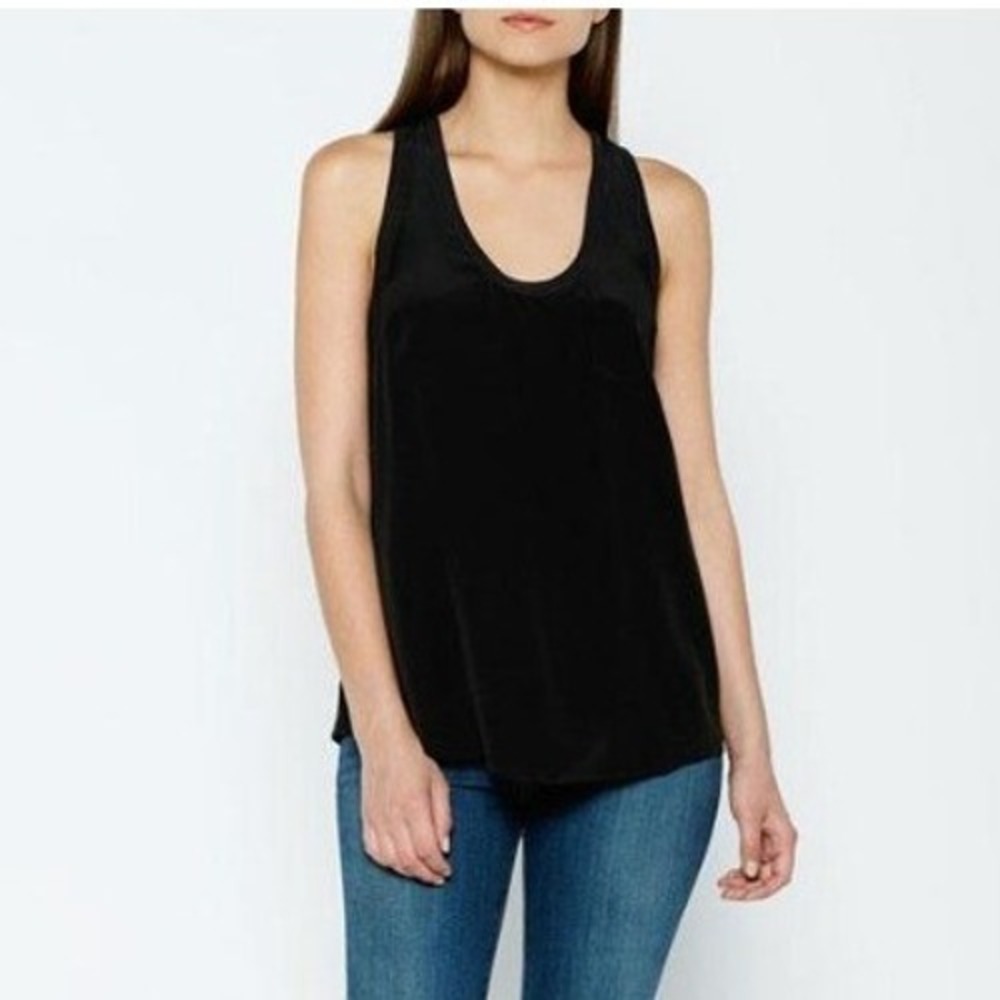 Joie Black Silk Racerback Pocket Minimalist Designer Tank Top | Size L | $124